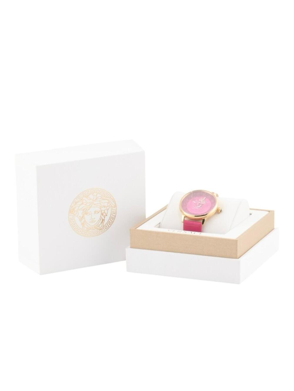 Hot Pink & Gold Women’s Swiss Made Medusa Leather Strap Versace Watch - Picture 3 of 4